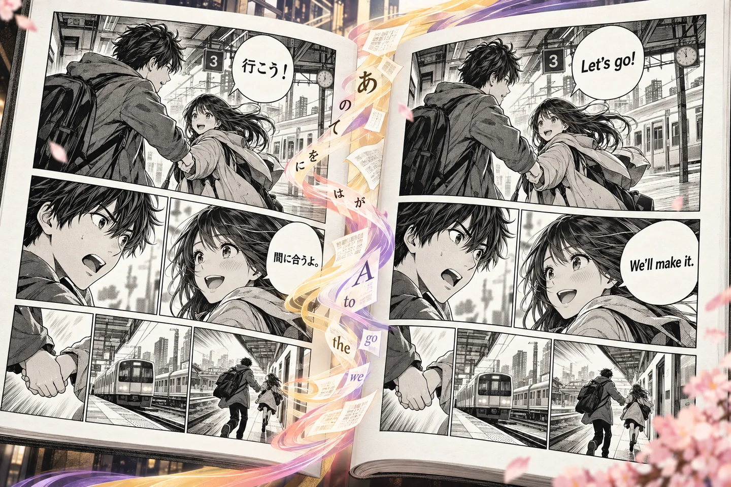 The same manga scene shown first in Japanese and then translated into English